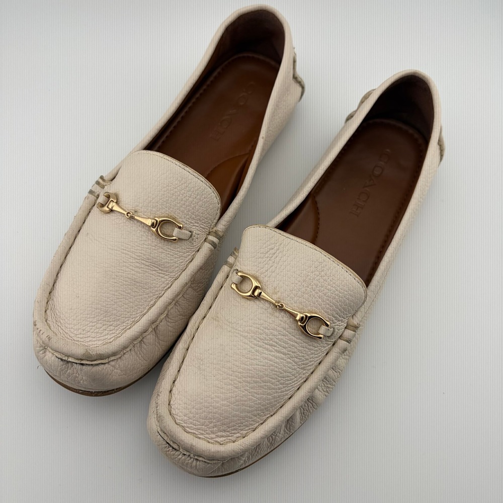 Coach Marley Driver Loafers Womens 8.5 Cream Leather Gold Bit FG4581